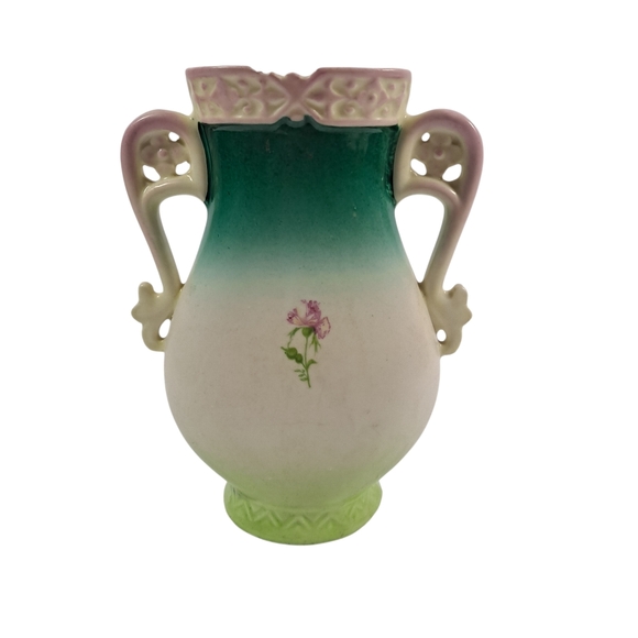 Antique Austrian Porcelain Vase Hand Painted Flowers Dragon Fly Art Nouveau 7.5" - Picture 2 of 11